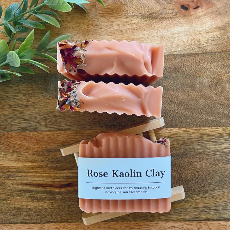Rose Kaolin Clay Soap Bar - Vegan Soap, Handmade Soap, Homemade Soap, Natural Soap, Palm Free Soap, Cold Process Soap, Artisan Soap Body Care Moisturizing Avocado Glycerin
