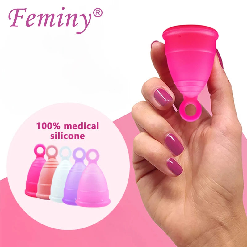 Medical Silicone Menstrual Cup with Ring Women Certified Copa Menstrual Collector Reusable Vaginal Care Health Period Cup
