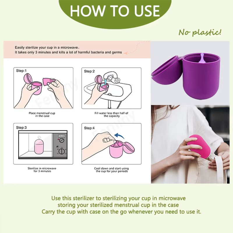 Silicone Case Sterilizer Bpa-Free Cleaner Container to Clean and Store Menstrual Cups Sterilizer