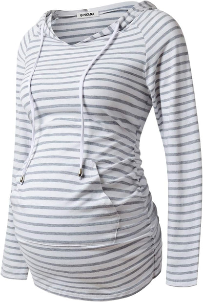 Long Sleeve Maternity Hoodie - Casual Pregnancy Sweatshirt Top