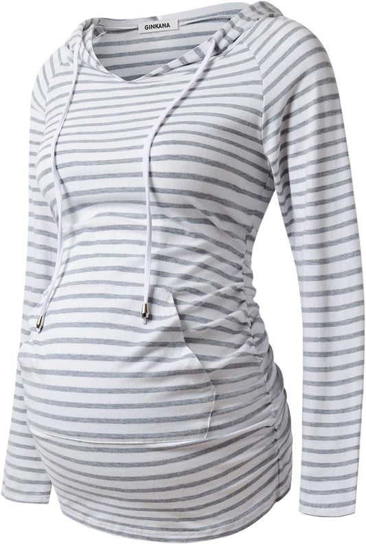 Long Sleeve Maternity Hoodie - Casual Pregnancy Sweatshirt Top