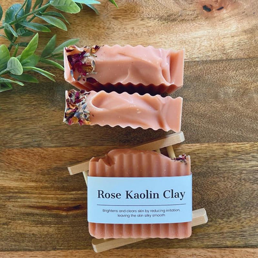 Rose Kaolin Clay Soap Bar - Vegan Soap, Handmade Soap, Homemade Soap, Natural Soap, Palm Free Soap, Cold Process Soap, Artisan Soap Body Care Moisturizing Avocado Glycerin