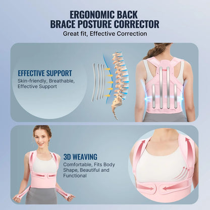 Back Brace Posture Corrector for Women, Back Straightener Posture Corrector, Scoliosis and Hunchback Correction, Back Pain, Spine Corrector, Support, Adjustable Posture Trainer,Pink Large