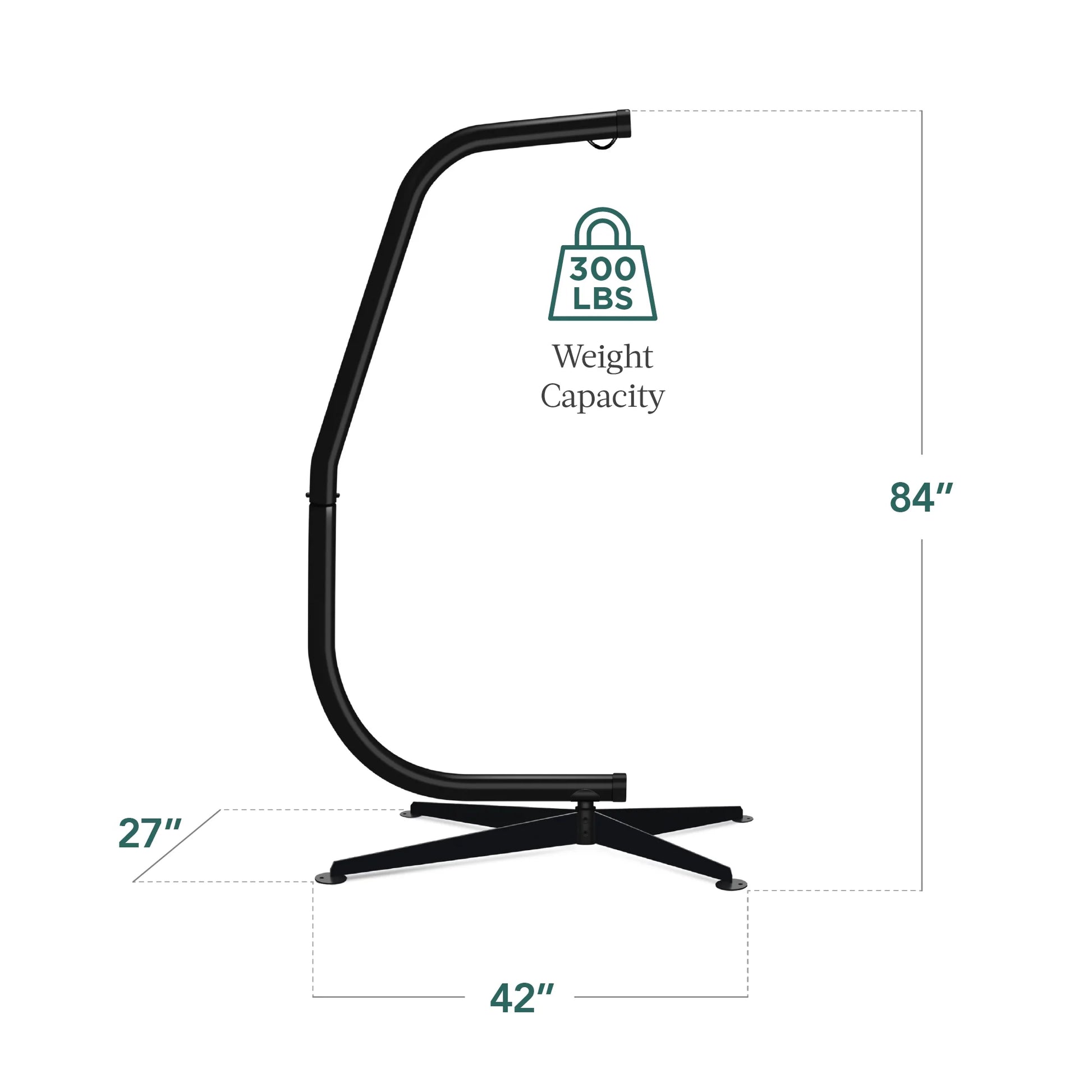 Metal Hammock Chair C-Stand – Heavy-Duty Hanging Stand with Offset Base, Weather-Resistant Finish, Black (Stand Only)