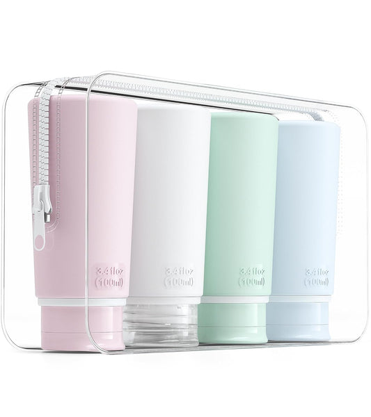 Travel Bottles for Toiletries Tsa Approved Travel Size Containers BPA Free Leak Proof Travel Tubes Refillable Liquid Travel Accessories for Cosmetic Shampoo and Lotion Soap for Travel, 4Pcs