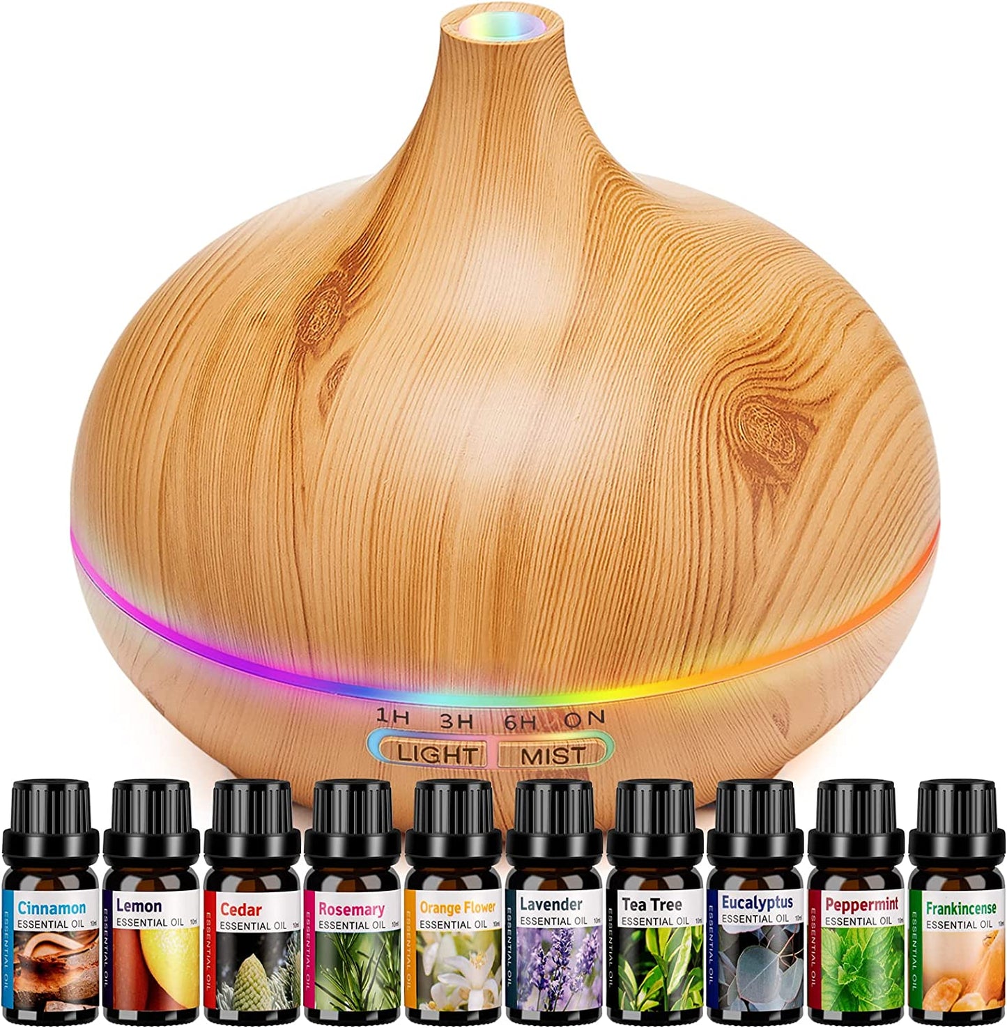Aroma Diffuser for Essential Oils Large Room – Ultrasonic Aromatherapy Diffuser with 10 Essential Oils, Cool Mist Humidifier & Vaporizer for Home & Bedroom