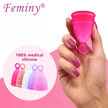 Medical Silicone Menstrual Cup with Ring Women Certified Copa Menstrual Collector Reusable Vaginal Care Health Period Cup